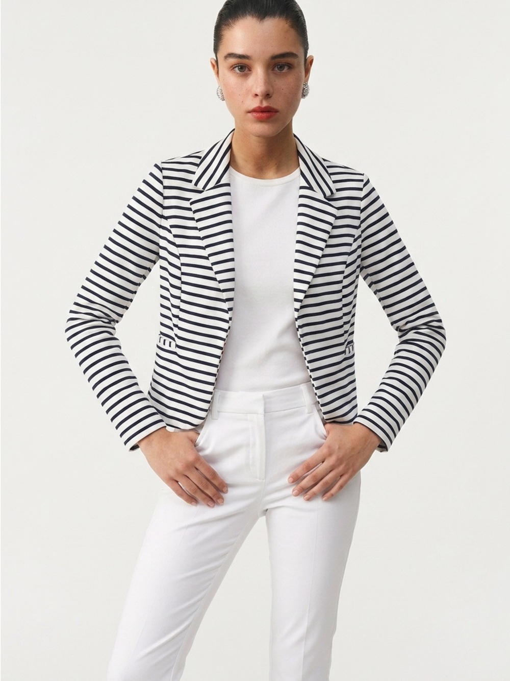 Striped Black & White Women's Blazer Jacket